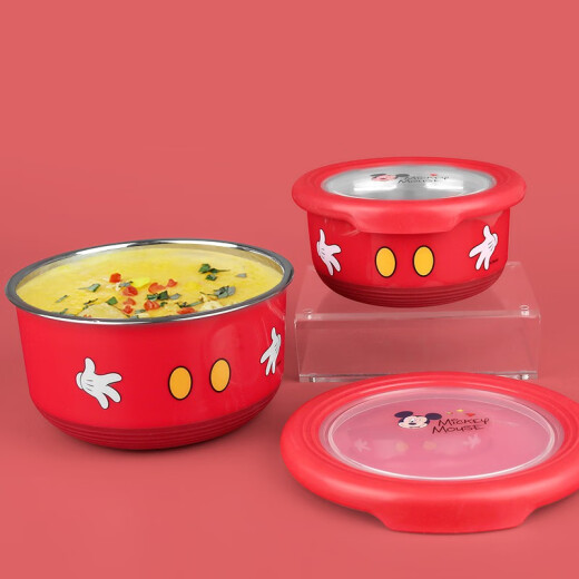 Disney (Disney) baby and child tableware, male and female baby insulated lunch box, student stainless steel insulated bowl (2 pieces) Mickey