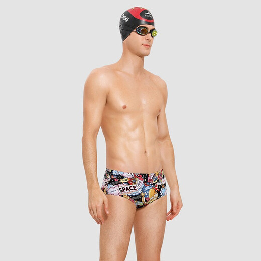 英发游泳衣男士成人三角游泳裤大童泳裤学生学游泳比赛竞赛专业 印花游泳裤 花色 L