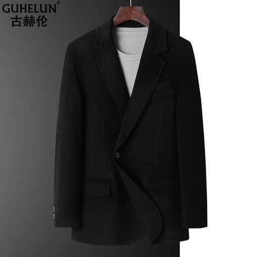 古赫伦（GUHELUN）轻奢品牌毛呢大衣男2023新品男外套时尚斜扣双面羊毛大衣外套男装 米白 M