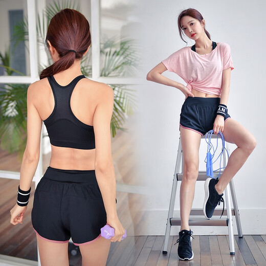 
Dexiang yoga suit women's sports suit women's fitness running suit quick drying clothes summer loose large size white shorts + gray shorts L