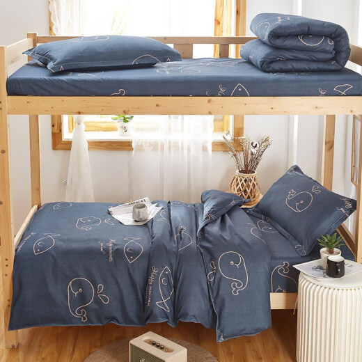 Banxia Weiliang student dormitory bed six-piece bedding set complete set with mattress quilt quilt core pillow mattress three-piece set deep sea whale 0.9m bed six-piece set [quilt core 4Jin [Jin equals 0.5 kg]]