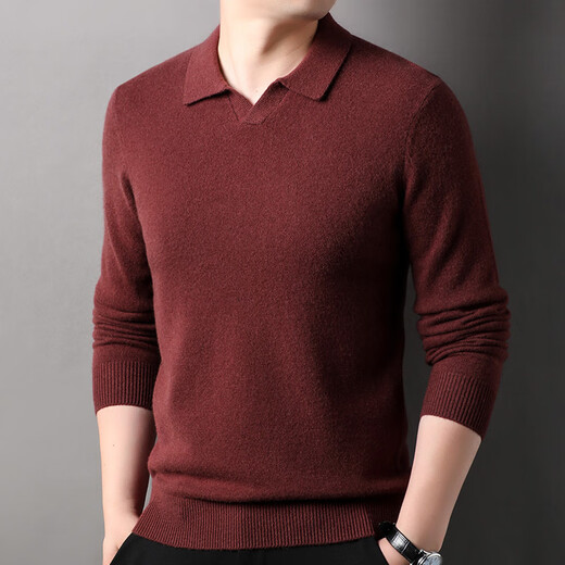 Hengyuanxiang 100% pure wool sweater men's autumn and winter long-sleeved sweater men's lapel wool casual bottoming shirt men's sweater trendy brand medium gray M 170/48/105