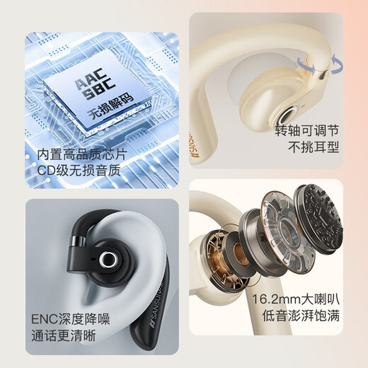 山水（SANSUI）TW88蓝牙耳机 开放式挂耳不入耳运动跑步耳机 真无线骨传导概念长续航降噪 适用苹果华为安卓手机 尊享版-白色