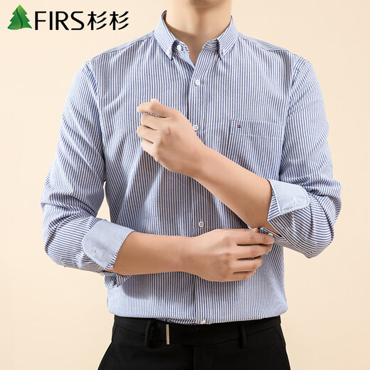 Шаньшань (FIRS) рубашка с длинными рукавами мужская деловая оксфордская тканая однотонная повседневная рубашка без утюга синяя полоска 632 43