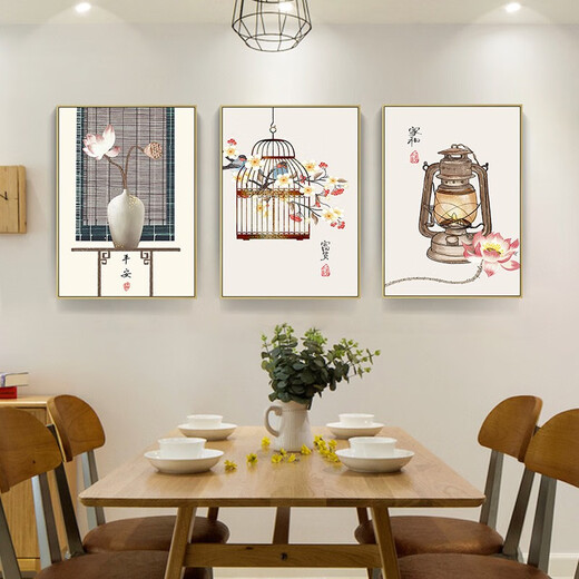 摩琥新中式餐厅装饰画现代简约艺术花瓶竖版挂画饭厅厨房画过道走廊画 禅意祝福-6627 镜面晶瓷60*80炫酷黑框