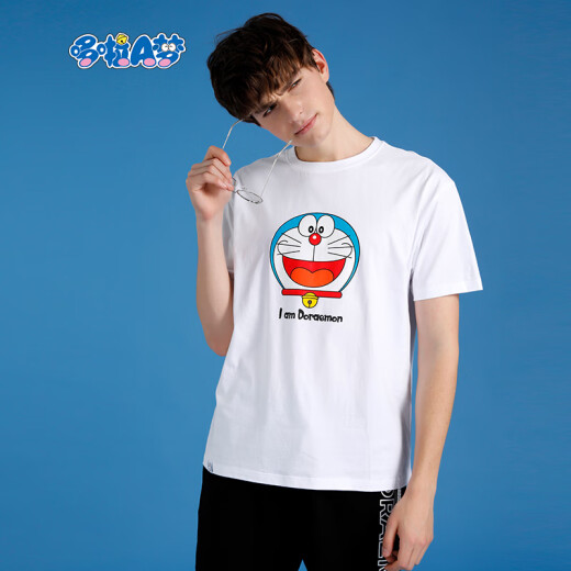 Doraemon women's short-sleeved casual loose male and female couples same style t-shirt tops bottoming shirt trendy D913002109 white L
