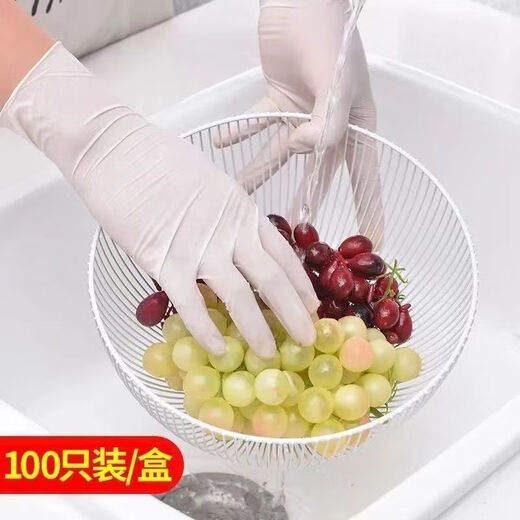 
Que Zhixian [100 pieces] Thickened disposable gloves Food Powder-free latex rubber Catering and kitchen dishwashing household white/thickened/durable-50 powder-free latex large size L recommended for men