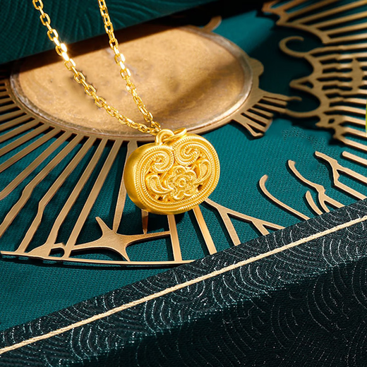 Jin Xiaoxiu Money Flower Pendant Gold 999 Ancient Filigree Pendant 5D Pure Gold Ruyi Blessing Lock Necklace Gift Small Lock Bag 0.5g, Money Flower Pendant + Alloy Chain
