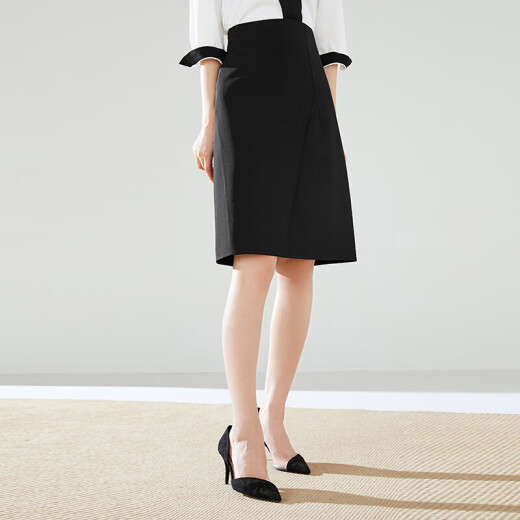 Shandubila Solid Color Irregular Skirt Women's Fashion Commuting A-Line Skirt 193Q1426379 Black XL