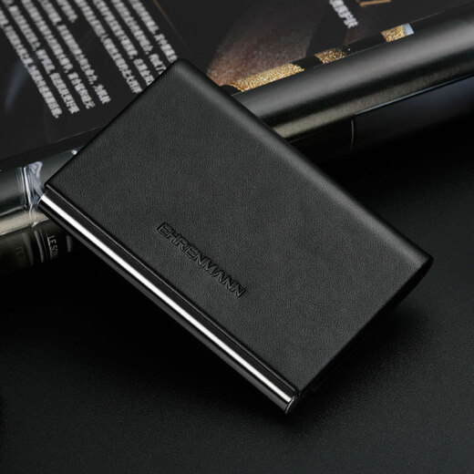 Ehrenmann Business Cowide Visitenkartenclip Männer Frauen große Kapazitätsrückgang Case Cart Card Card Hülle True Leather Kartuelle Customized Gift Schwarz