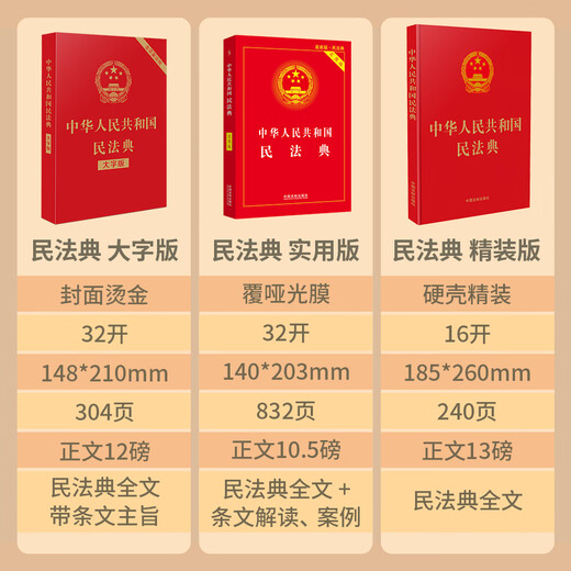 Applicable in 2025, the Civil Code of the People's Republic of China (large-print version, 32-inch large letter, red leather and hot stamping) bulk purchase hotline 400-026-0000
