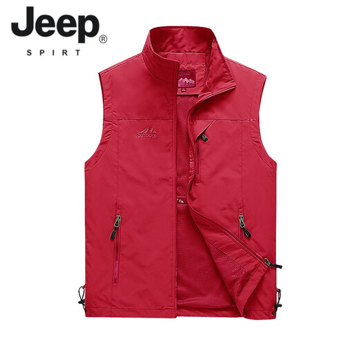 JEEP SPIRIT春季薄款爸爸装中老年男士马甲口袋钓鱼背心坎肩休闲工装外套爷爷 军绿 L