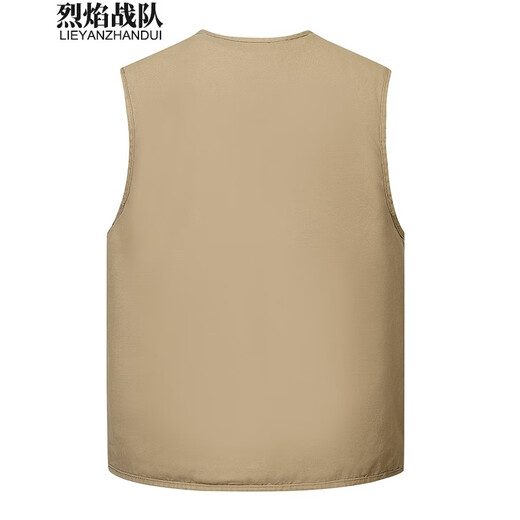 烈焰战队马甲 男士中年秋季多口袋钓鱼马夹背心 中老年休闲95棉带里衬坎肩 105款浅军色马甲 4XL （建议体重165-180斤）