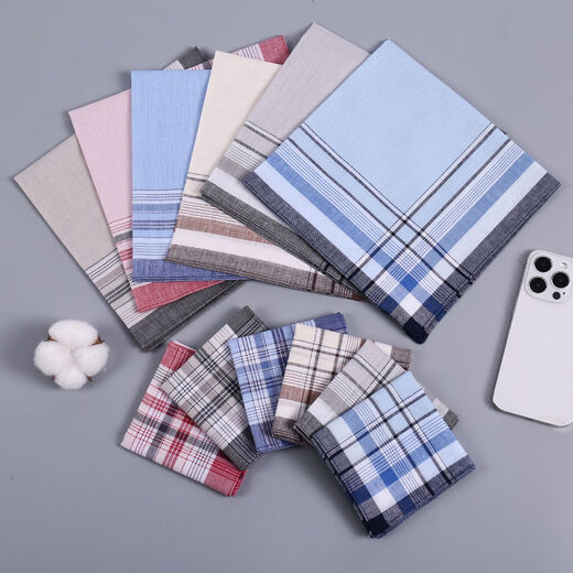 Zeluo nostalgic old-fashioned plaid soft and ancient style men's middle-aged and elderly thin handkerchief cotton sweat-absorbing towel pure cotton retro handkerchief ON# (3 strips) pure cotton about 39CM*39CM