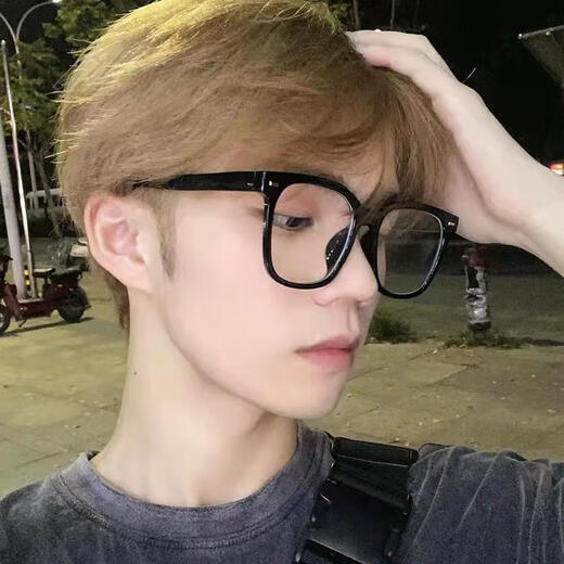 酷视明（KUSHIMING） 复古黑框超大眼镜男日系方形大胖圆脸显瘦素颜女近视可配度数 亮黑色 防蓝光护目镜无度数【镜盒镜布】