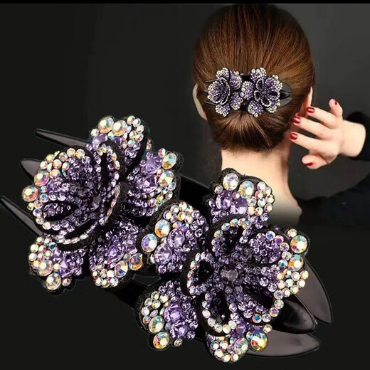 He Niang's new three-tooth hairpin hairpin, Korean style elegant temperament hairpin, mother's duckbill clip, back of head grabber clip, top clip, hollow peony flower duckbill clip, champagne ink orchid