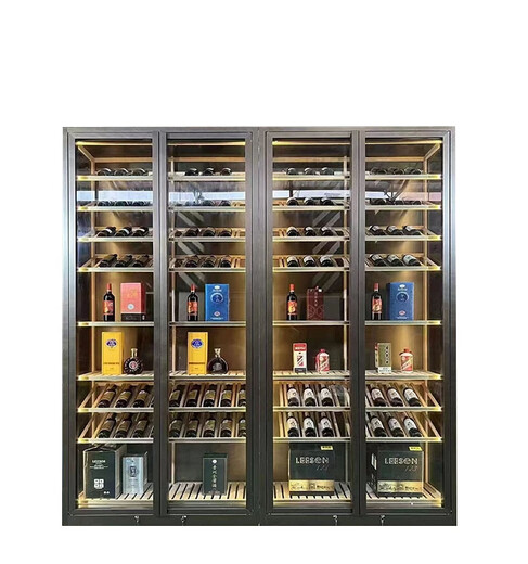Double modern stainless steel constant temperature red wine cabinet custom white wine display cabinet cigar cabinet commercial villa wine cellar red bronze white wine cabinet