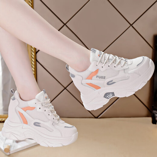 Spider King Echtes Leder-Dad-Schuhe für Frauen 2023 Herbst New Wedge Super Hot Frauenschuhe weiche Einzel-Anti-Odor-Reise-Sportschuhe 826 Weißes Leder (innerhalb von 8 cm Höhe) 35
