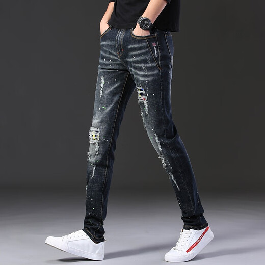 Jeans de marca de moda Jeans Patch Patch para hombres Pantalones pequeños Pantalones pequeños Pantalones de lápiz de lápiz estampados de estilo delgado de estilo delgado de estilo coreano