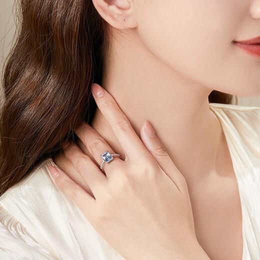 Yicai Jewelry Natural Aquamarine Ring 18k Gold Diamond Inlay Supports Jewelry Customization Birthday Gift for Girlfriend 1.02 Carat/Santa Maria