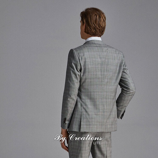 By Creations High-count yarn pure wool suit men's retro business versatile plaid suit professional commuting formal gray and white plaid 48 (175/92A)