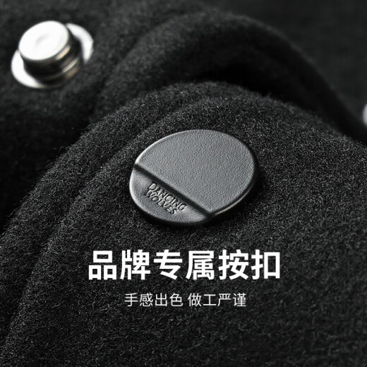 与狼共舞内里夹棉羊毛呢夹克男2024秋冬男士外套衣服金丝刺绣棒球服男13E 黑色-1372 2XL (185)