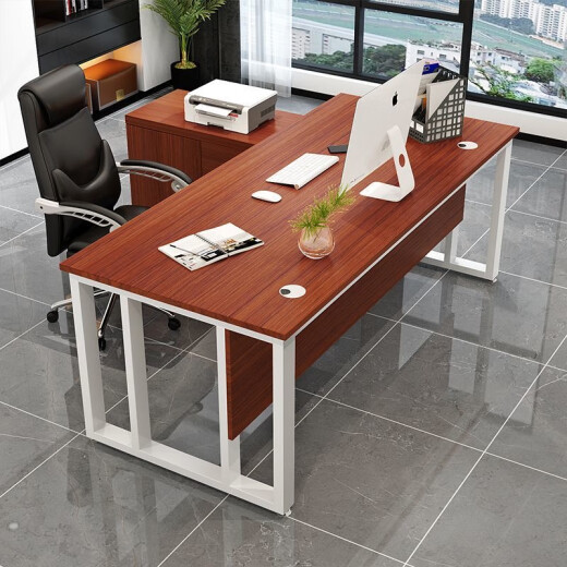 Made of wood pastoral desk boss desk simple modern table and chair combination fashionable and atmospheric office workbench large board president desk white surface + black frame length 120 width 60 height 75 + side cabinets