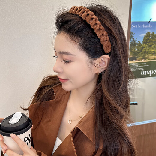 Xiang Wan Hairband Headband Simple Non-slip Face Wash Hairpin Hairband Women's Headwear High Head Versatile Hairband Hair Accessory Brown Color