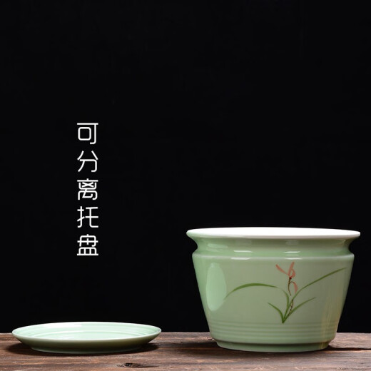 尘菁 陶瓷花盆带托盘简约君子兰兰花盆创意文竹发财树吊兰绿萝盆栽家用室内花卉绿植盆景盆 【梅子青719+梅子青864托盘】 中