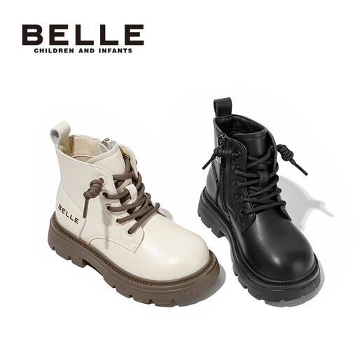 Belle Kinderschuhe Mädchen Martin Boots 2023 Herbst neue Single-Stiefel Jungen Britische Stiefel Kurzstiefel Kinder All-Match Leder Boots Obsidian Schwarz-Single DE3882 30