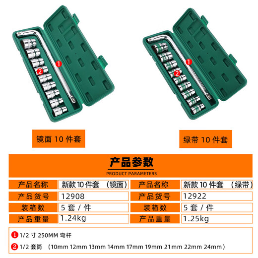 FURONGHUA Tuosen Hardware Tool Machine Repair Combination Quick Socket Set 12922 Green Belt 10-piece Socket Wrench 1.25kg