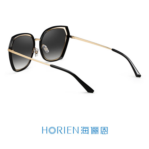 海俪恩 偏光太阳镜女新品墨镜大脸显瘦防紫外线网红司机开车专用驾驶镜多边形镂空可配近视镜N6621 【黑框+水银膜】N6621-N16P(偏光)