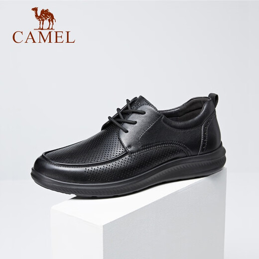 骆驼（CAMEL）父亲节礼物皮鞋男士商务休闲鞋夏季软牛皮透气冲孔减压缓震乐福 G13M263053 黑色（夏季款） 42