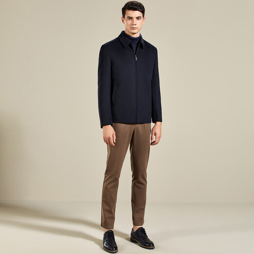 Antonio 100% Australian wool autumn and winter thick business pure wool jacket men's lapel commuting casual short woolen jacket navy blue 2XL 54 (185/100A)