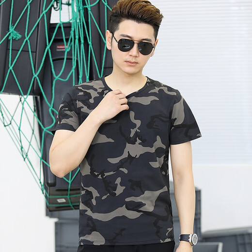 Camiseta de camuflaje Flame Team para hombre, novedad de verano, ropa de entrenamiento de secado rápido para fanáticos militares de manga corta para exteriores, ropa de entrenamiento de secado rápido para estudiantes, ropa de entrenamiento, ropa de trabajo elástica de algodón que se puede personalizar, camiseta individual 683 (100% algodón elástico) 3XL