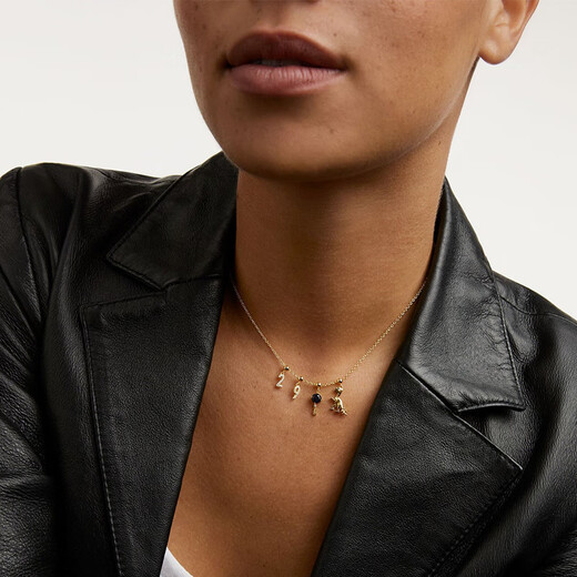 Guanpu Pavilion Fat Donglai's same style 18k gold plain chain digital beaded DIY necklace for women's light luxury niche best friend's birthday 18K gold 4 pendants