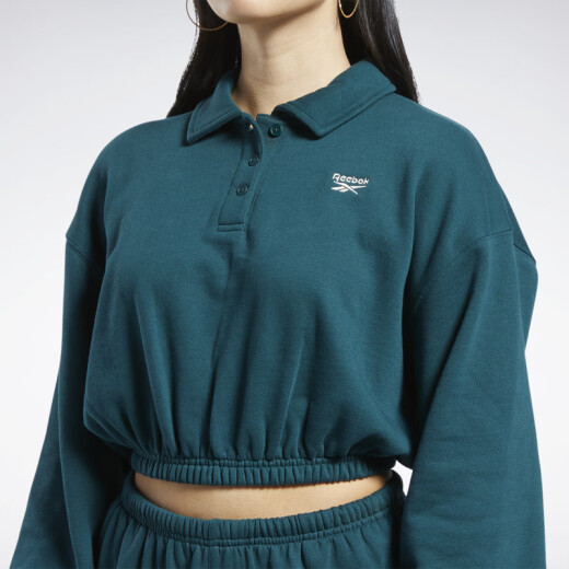 Reebok锐步官方女子COVERUP经典休闲修身短款露脐POLO领套头卫衣 HH9738 S