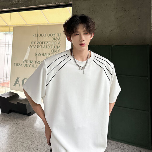 Zisong Gaojie Feng Gao Ke Camiseta de hombros pesados Camiseta de manga corta para hombres y mujeres Camiseta suelta Camiseta suelta Simple DSA070-CD1049 White XL recomendado 120-135Jin [Jin equivale a 0.5 kg]