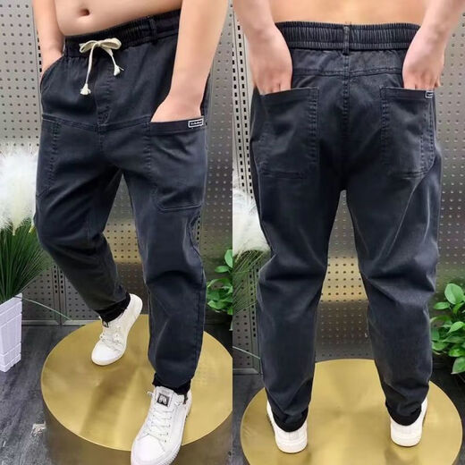 写璇（XIEXUAN）夏季休闲直筒加肥加大胖力牛仔裤男宽松哈伦大码裤耐磨干活裤  K803牛仔裤【灰色】  3XL(建议145-160斤)