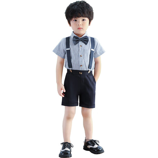 
GOKU Boy Host Dress Summer Children's Small Suit Set Flower Girl British Style Overalls Performance Suit Kindergarten Blue 120 Recommended Weight 37-43 Jin [Jin equals 0.5 kg]