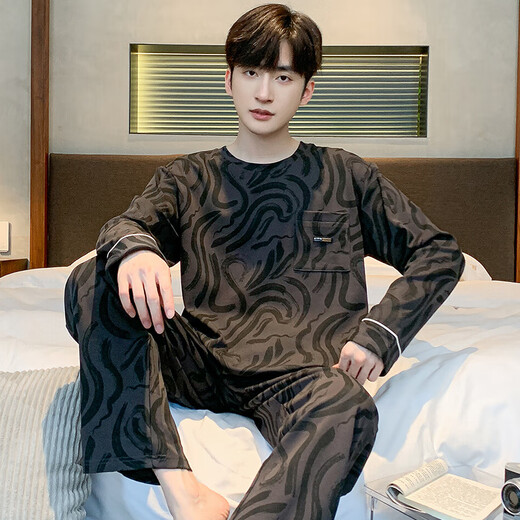 三枪睡衣男春秋季纯棉长袖全棉时尚圆领家居服套装男士秋季宽松可外穿 9913 L 男(建议120-140斤)