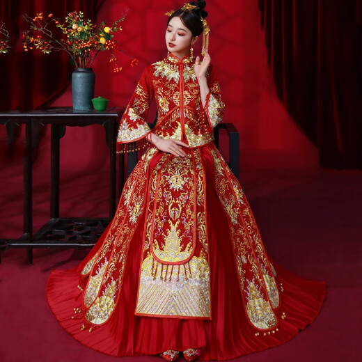 ZEIMSSMM Xiuhe Clothes Bridal 2022 New Costume Cheongsam Chinese Wedding Dress Wedding Dress Toast Dress 20 Styles 72401 Three Quarter Sleeves M
