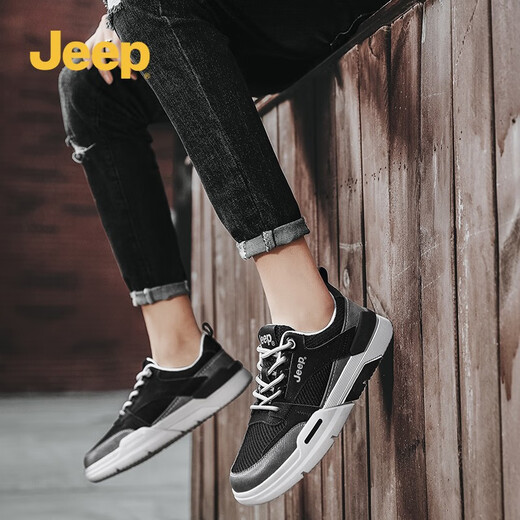 
Jeep men's shoes for spring and summer new style of high-rise leather shoes for men's fashion trendy casual shoes for low top versatile men's shoes black gray 1098 (mesh) [leather shoe size] 38