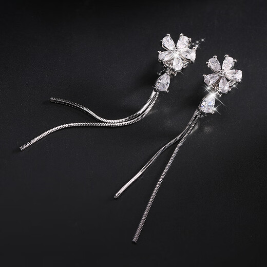 Sangma tassel sterling silver earrings for women, high-end earrings, silver earrings, earrings, earrings, Chinese Valentine's Day gift for girlfriend, flower tassel silver earrings + exquisite gift box
