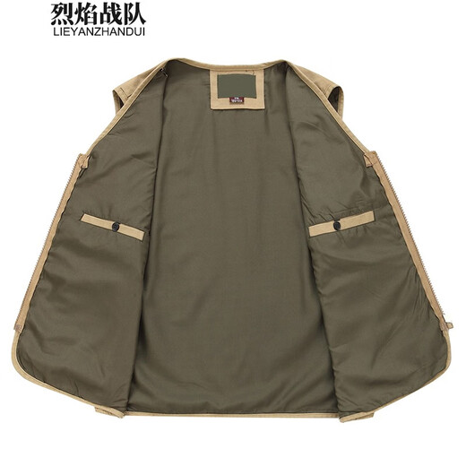 烈焰战队马甲 男士中年秋季多口袋钓鱼马夹背心 中老年休闲95棉带里衬坎肩 105款浅军色马甲 4XL （建议体重165-180斤）