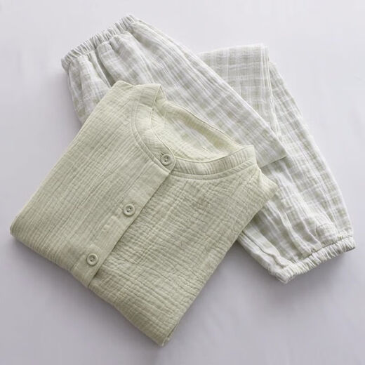 Langsha Gaze -Pyjamas für Frauen im Frühjahr und Herbst Sommer Reine Baumwolle Langarm Hosen Lose dünne Kragen ohne Kragenklimaanlagen Home -Kleidungsstück Y2601 Pink Round Neck Langarm M (80100jin [Jin gleich 0,5 kg]))