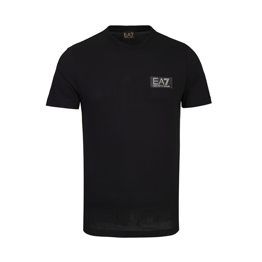 阿玛尼（ARMANI）男装男短袖t恤时尚圆领胸前字母logo图案 11151礼物 黑色 L