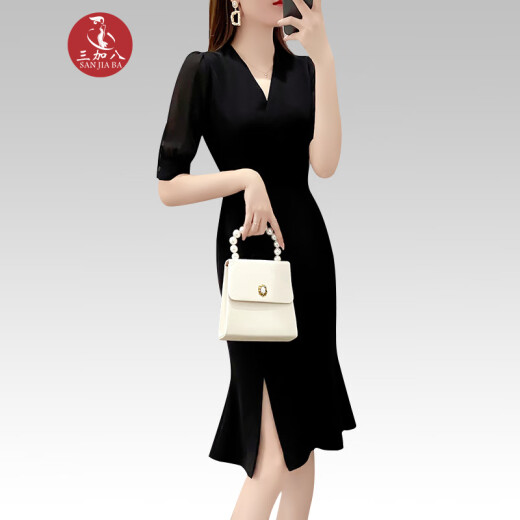 Three plus eight summer dress slit fishtail skirt slim and elegant black mid-length 5067 black 2XL