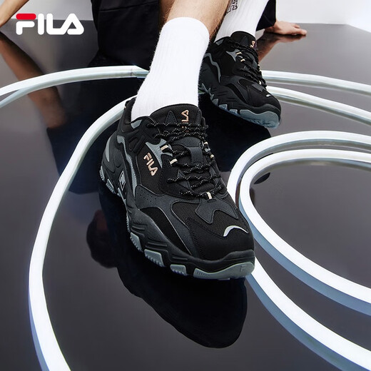 FILA 斐乐官方掠夺者跑步鞋春夏撞色男款休闲运动鞋 黑/中灰-BM 41