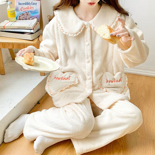 Revisitor Flanell-Begrenzungskleidung postpartale Pyjamas für Frauen im Frühjahr und Herbst und Winter, verdickter und warmes Stillen sowie Samtfütterung, Yxy Velvet 684# Brown Edge, Frauenmodell XL Code 130-150jin [Jin gleich 0,5 kg]